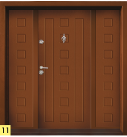 Двукрила входна врата Т-712, цвят Златен дъб, по индивидуална поръчка